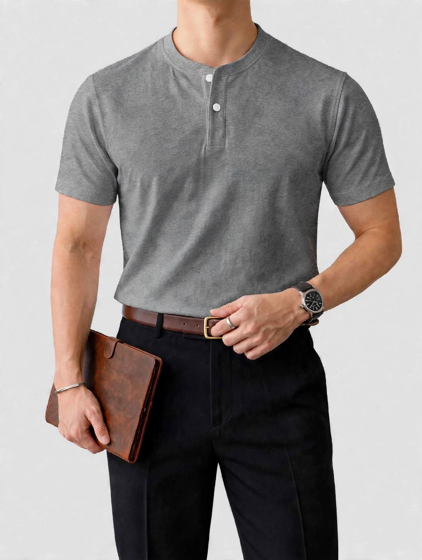 munVR Tapered Fit Grey Henley