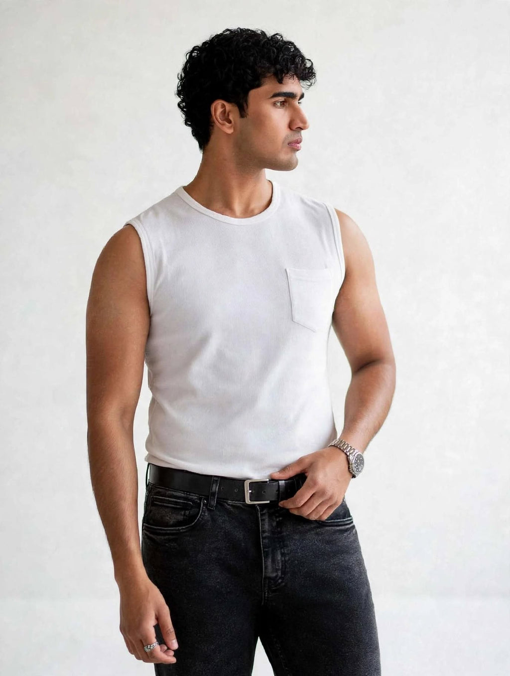 munVR Airloop  white Sleeve Less Tshirt
