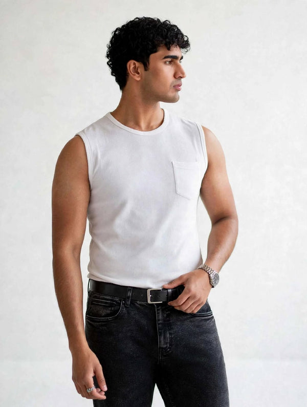 munVR Airloop  white Sleeve Less Tshirt