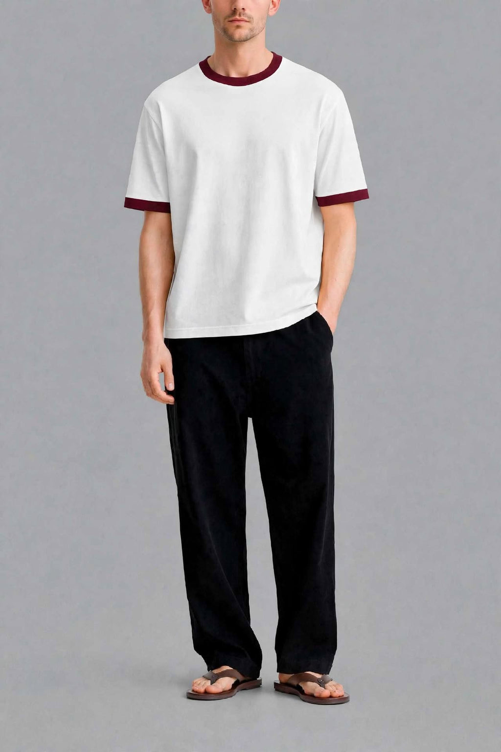 munVR White Ft Maroon Ringer Tshirt