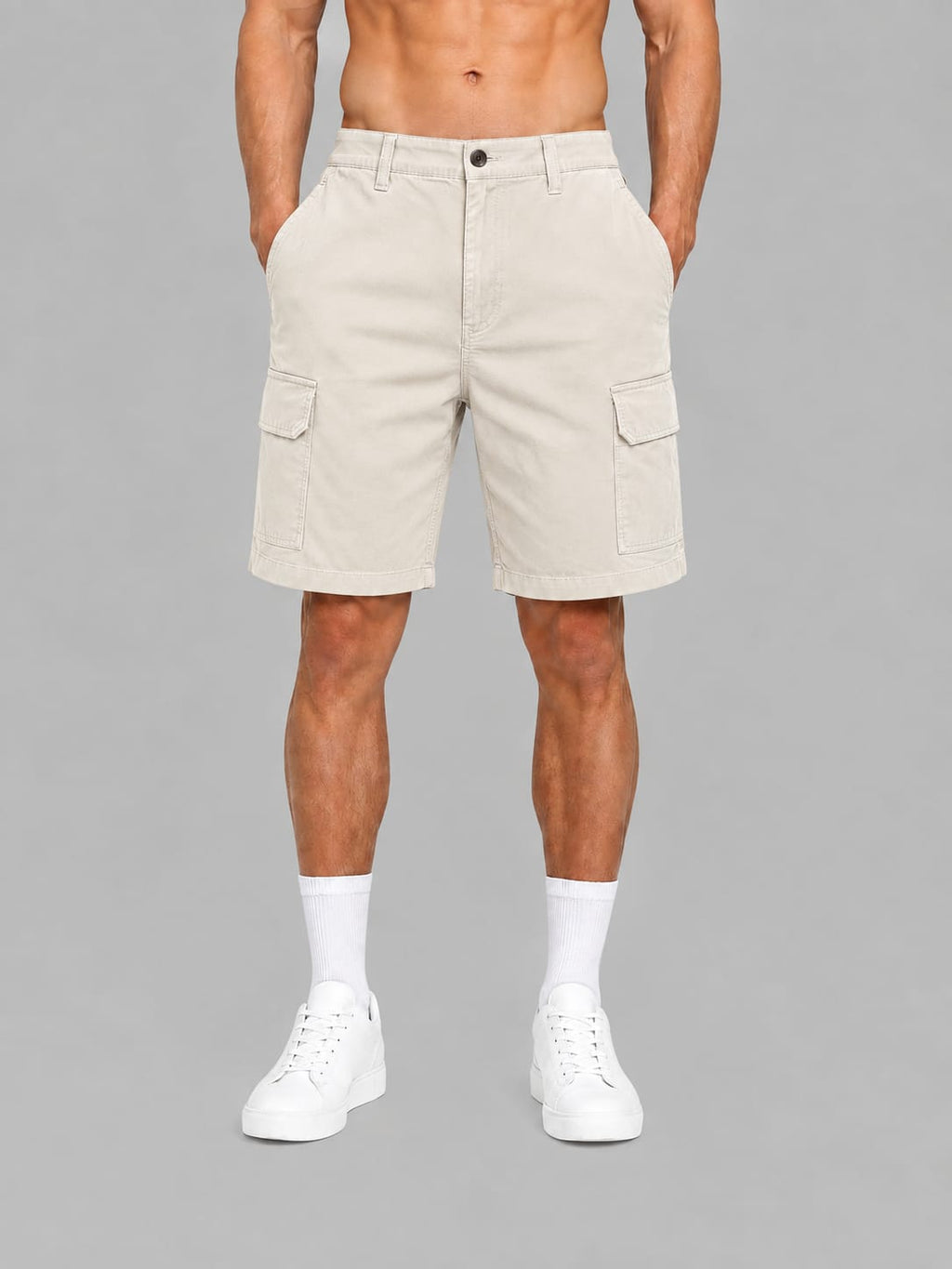 munVR Light Beige Tailored Pleated Shorts