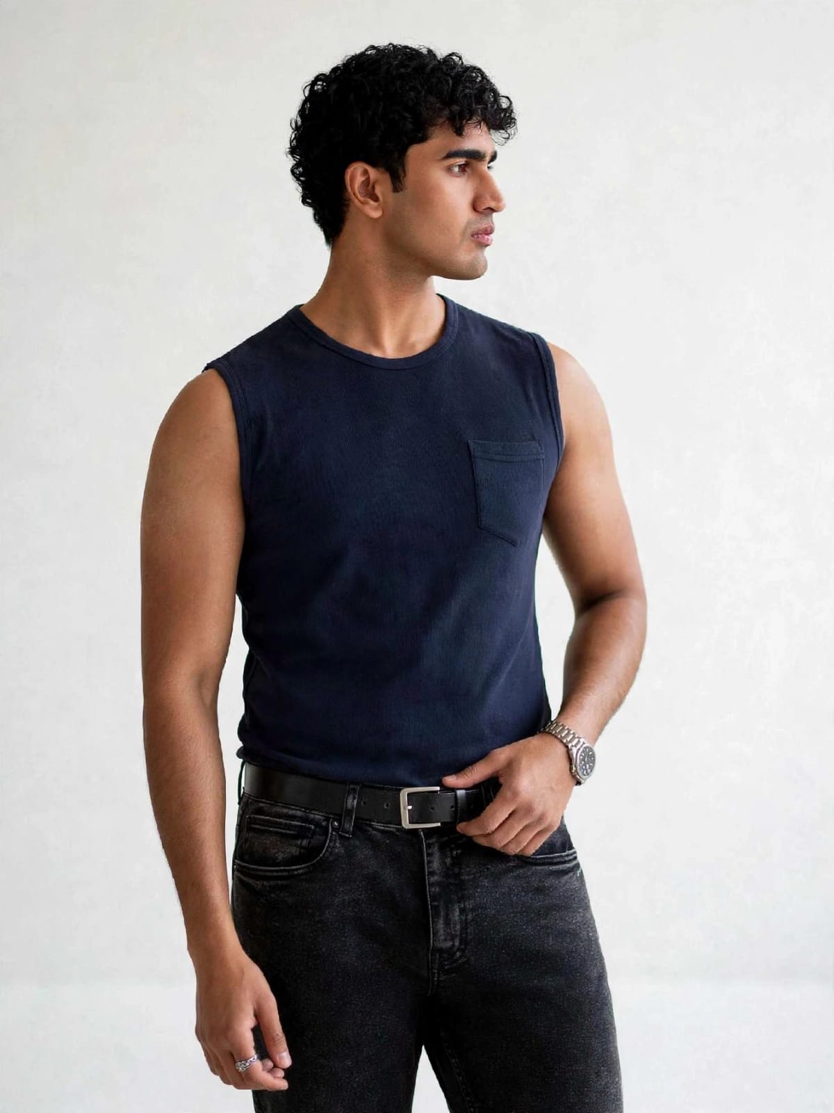 munVR Airloop Navy Sleeve Less Tshirt