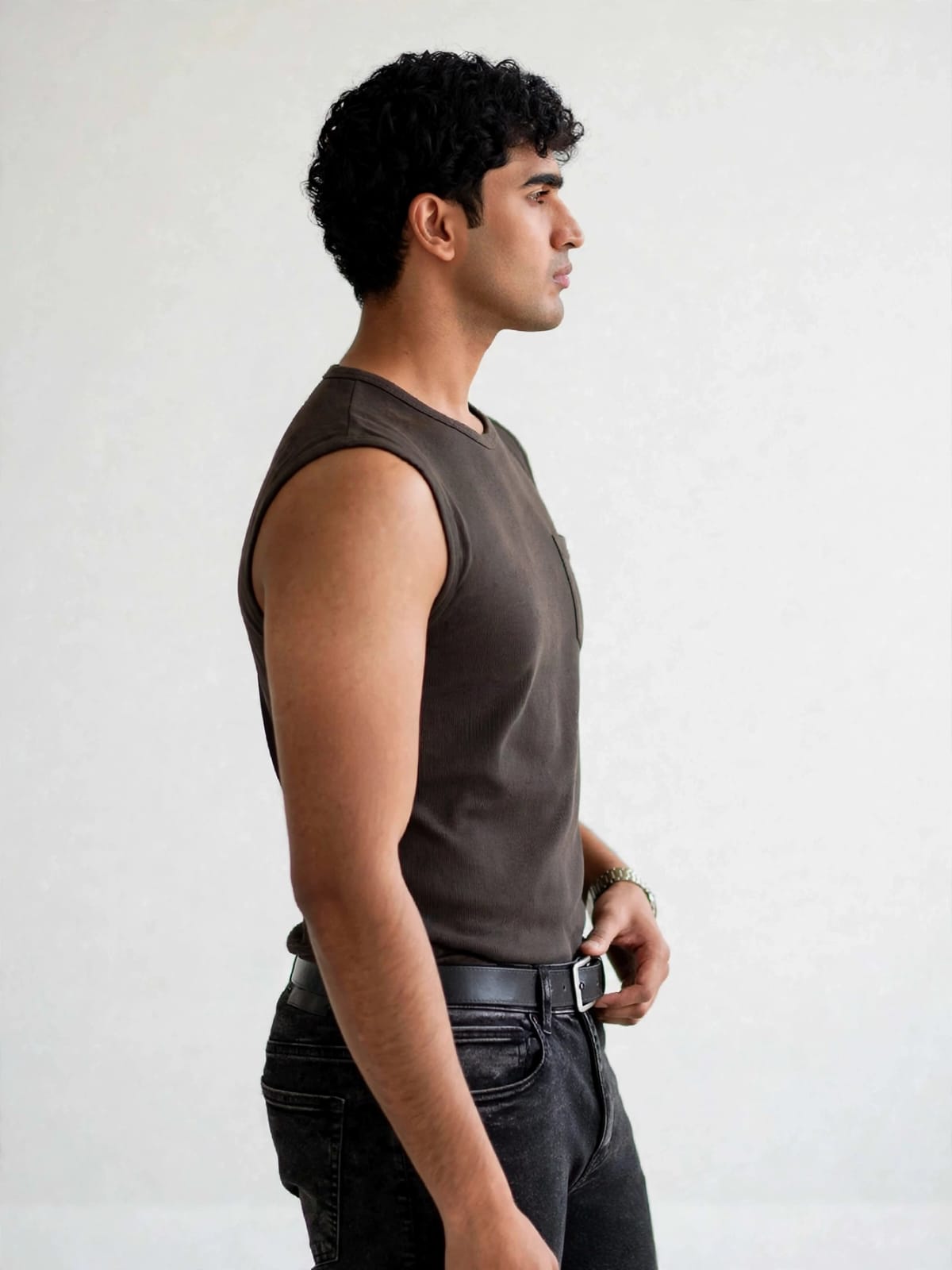 munVR Airloop Dark Brown Sleeve Less Tshirt
