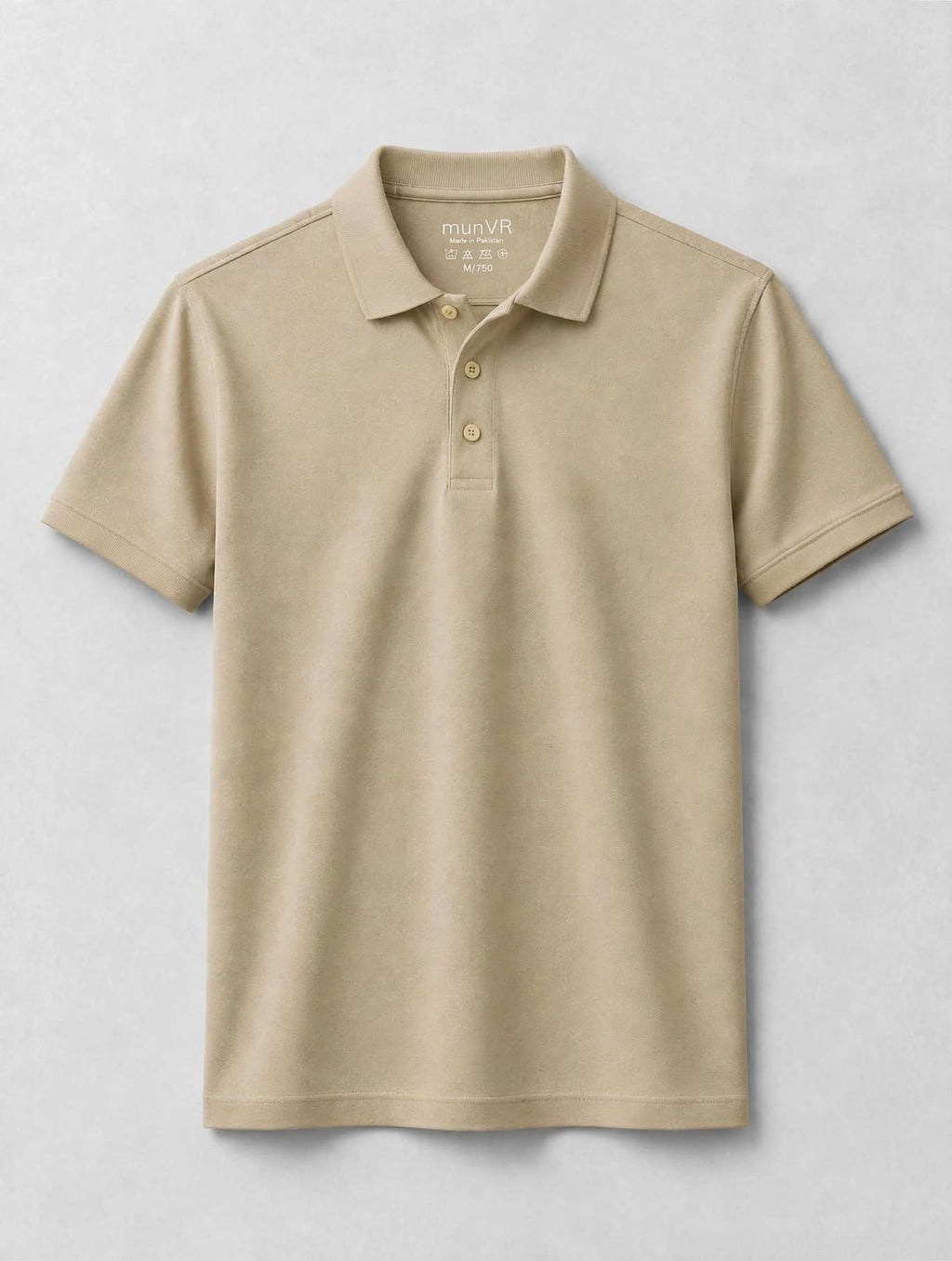 Rich Beige Pique Polo Shirt - Classic Minimal Fit | m u n V R