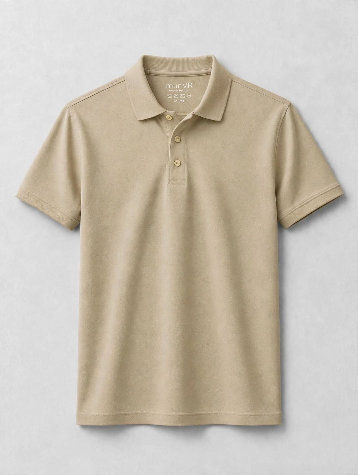 Rich Beige Pique Polo Shirt - Classic Minimal Fit | m u n V R