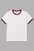 munVR White Ft Maroon Ringer Tshirt