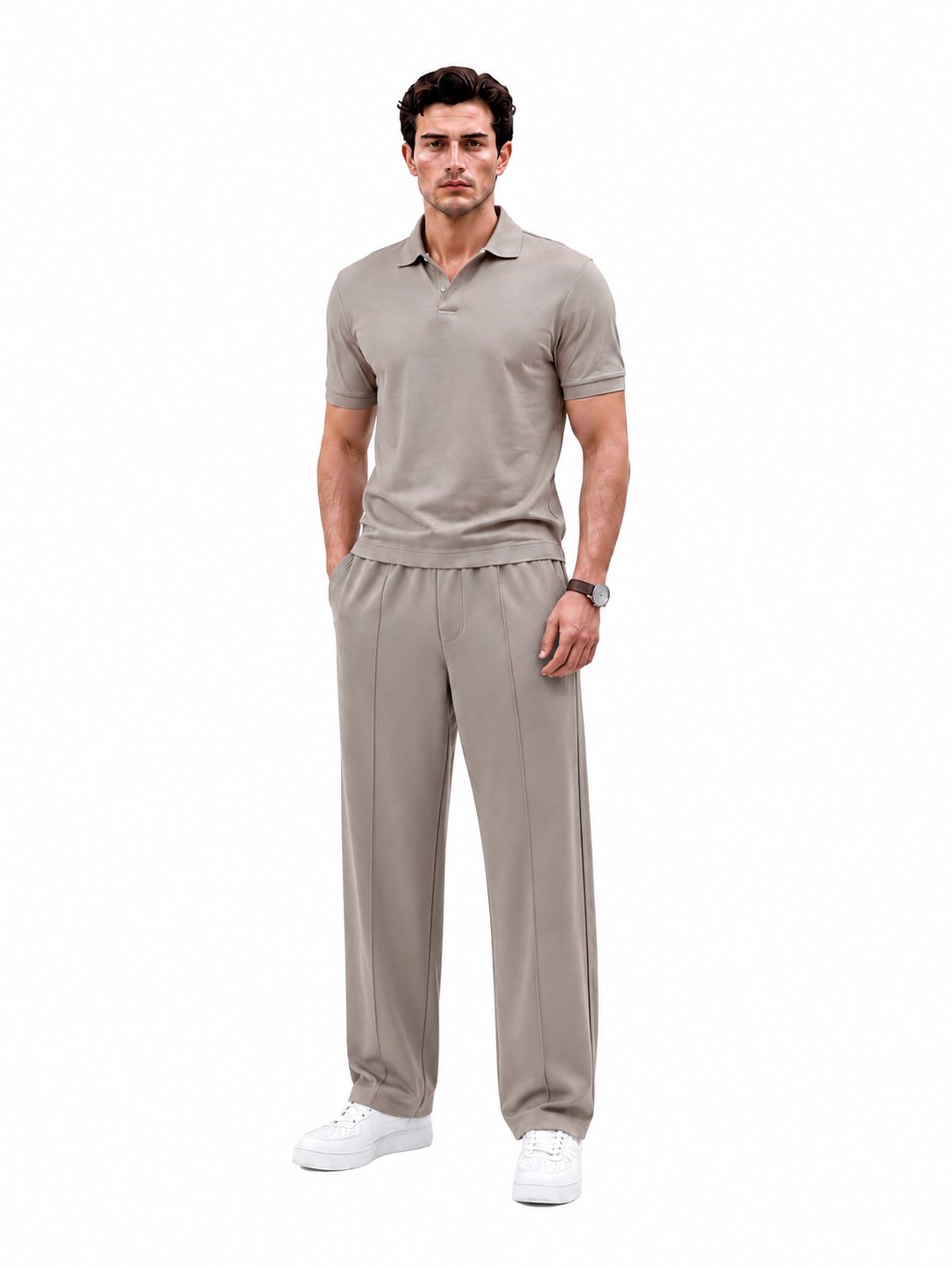 MUNVR Stone Grey Wide Leg Trousers - Premium Terry Cotton